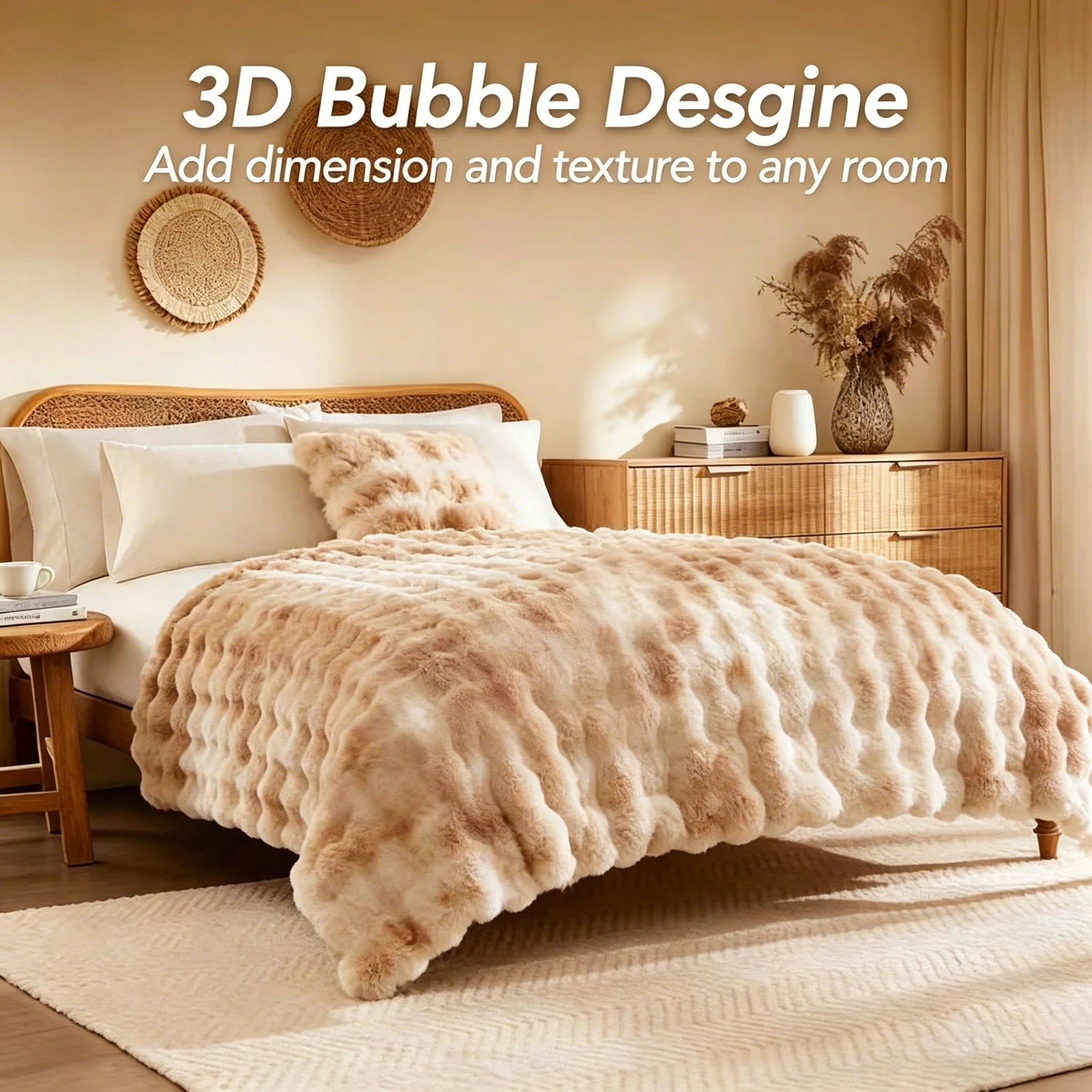 ROSEKIND Faux Fur Rabbit Bubble Blanket — Ultra Soft Weighted Throw