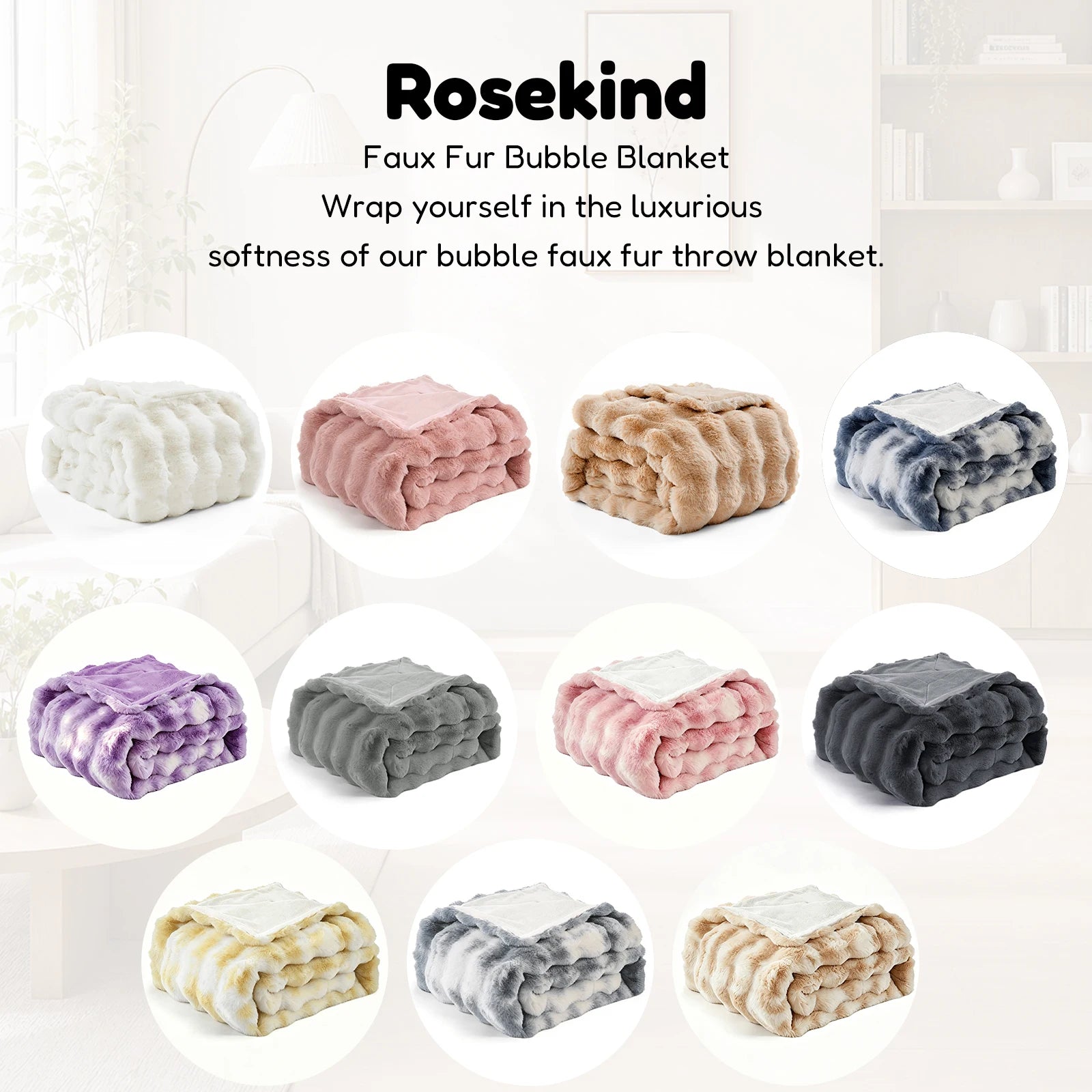 ROSEKIND Faux Fur Rabbit Bubble Blanket — Ultra Soft Weighted Throw