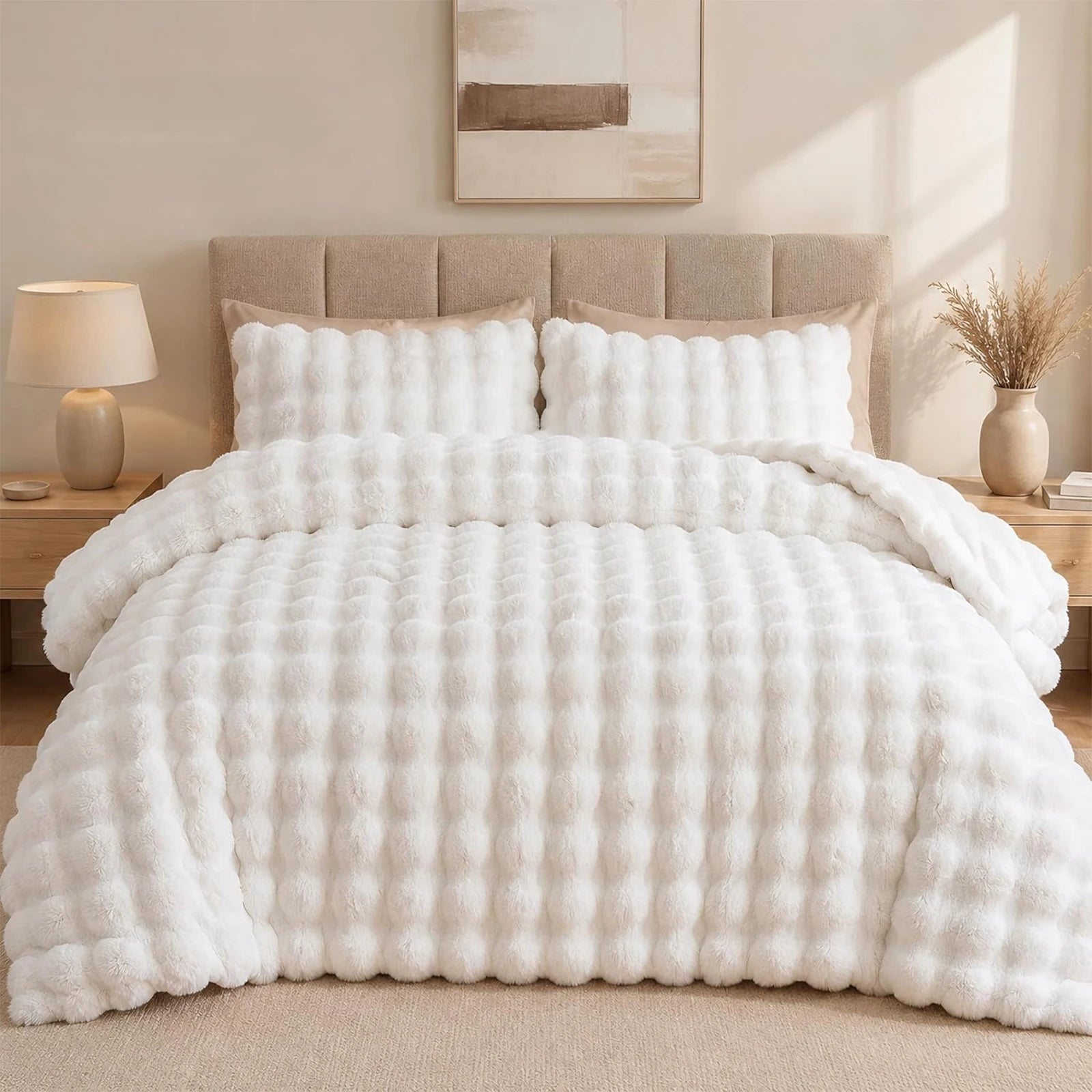 ROSEKIND Faux Fur Rabbit Bubble Blanket — Ultra Soft Weighted Throw