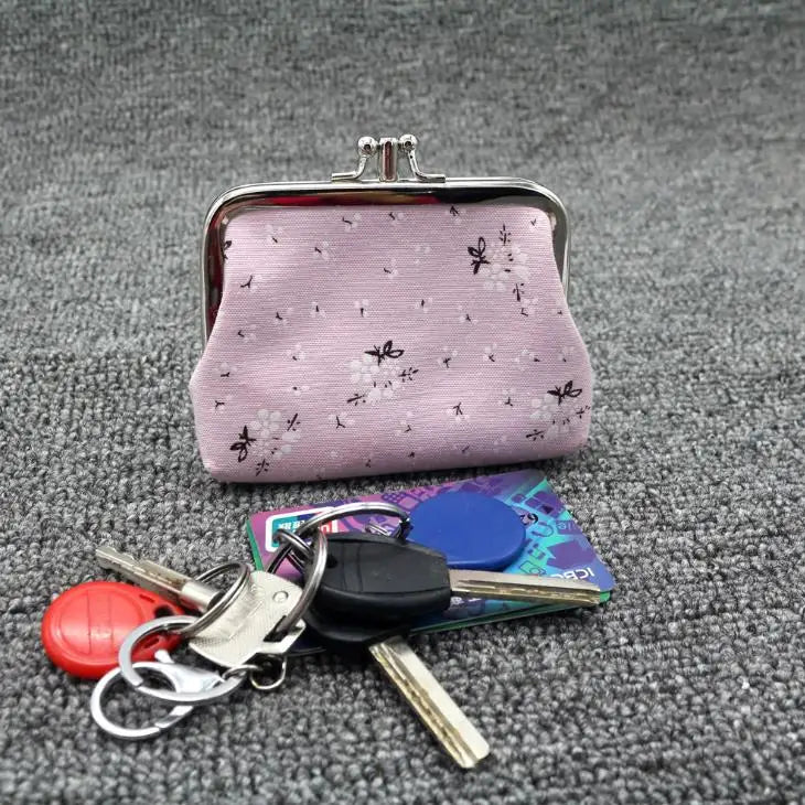 Floral Print Canvas Coin Purse — Compact Mini Pouch for Keys and Cards