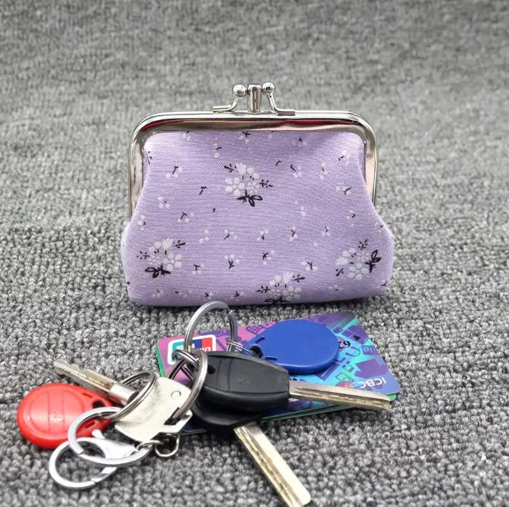 Floral Print Canvas Coin Purse — Compact Mini Pouch for Keys and Cards