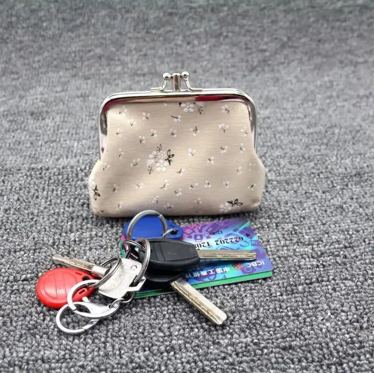 Floral Print Canvas Coin Purse — Compact Mini Pouch for Keys and Cards