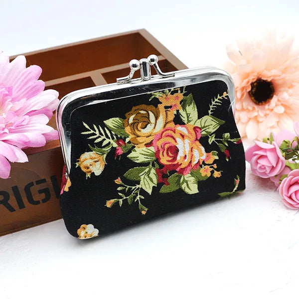 Floral Print Canvas Coin Purse — Compact Mini Pouch for Keys and Cards