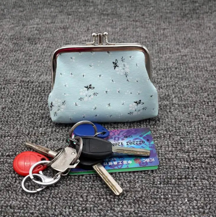 Floral Print Canvas Coin Purse — Compact Mini Pouch for Keys and Cards
