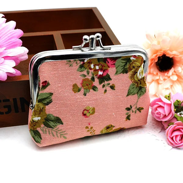 Floral Print Canvas Coin Purse — Compact Mini Pouch for Keys and Cards