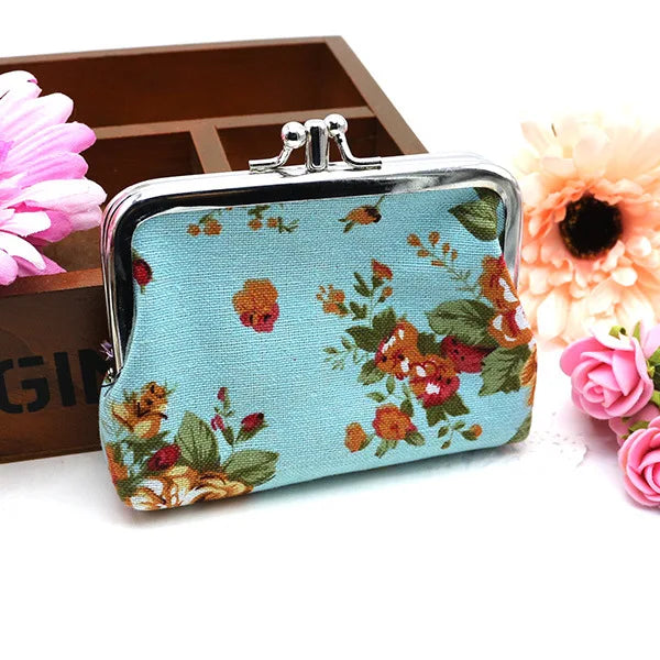 Floral Print Canvas Coin Purse — Compact Mini Pouch for Keys and Cards