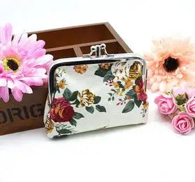 Floral Print Canvas Coin Purse — Compact Mini Pouch for Keys and Cards