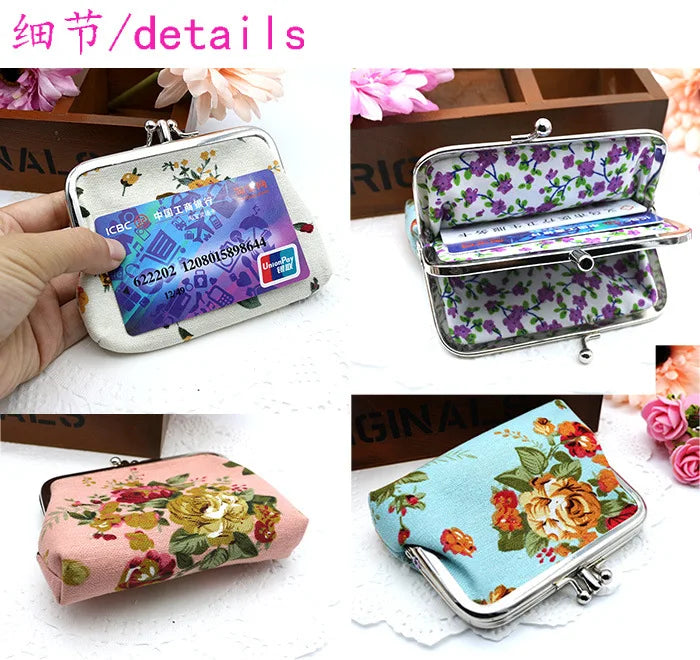 Floral Print Canvas Coin Purse — Compact Mini Pouch for Keys and Cards