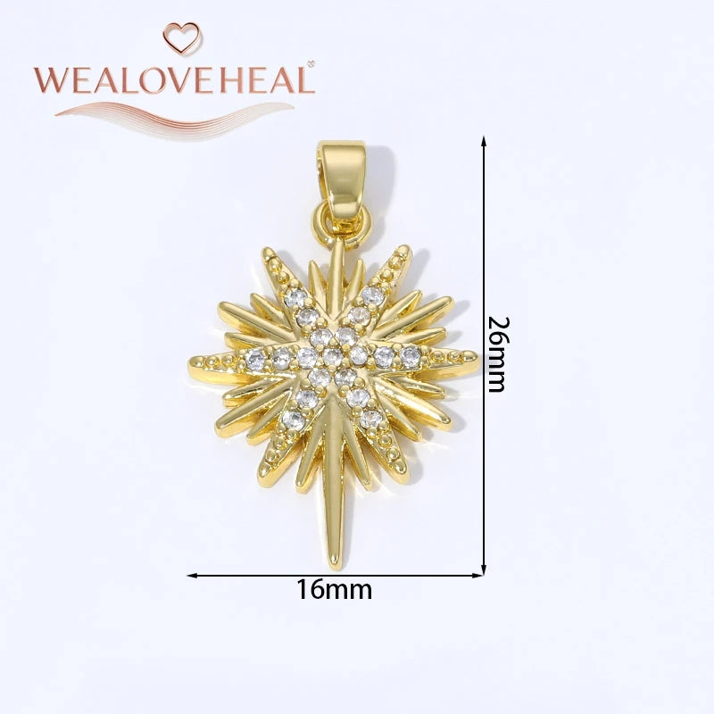 Sun Shaped Zirconia Pendants — 18K Gold Plated Jewelry Findings for DIY Crafts