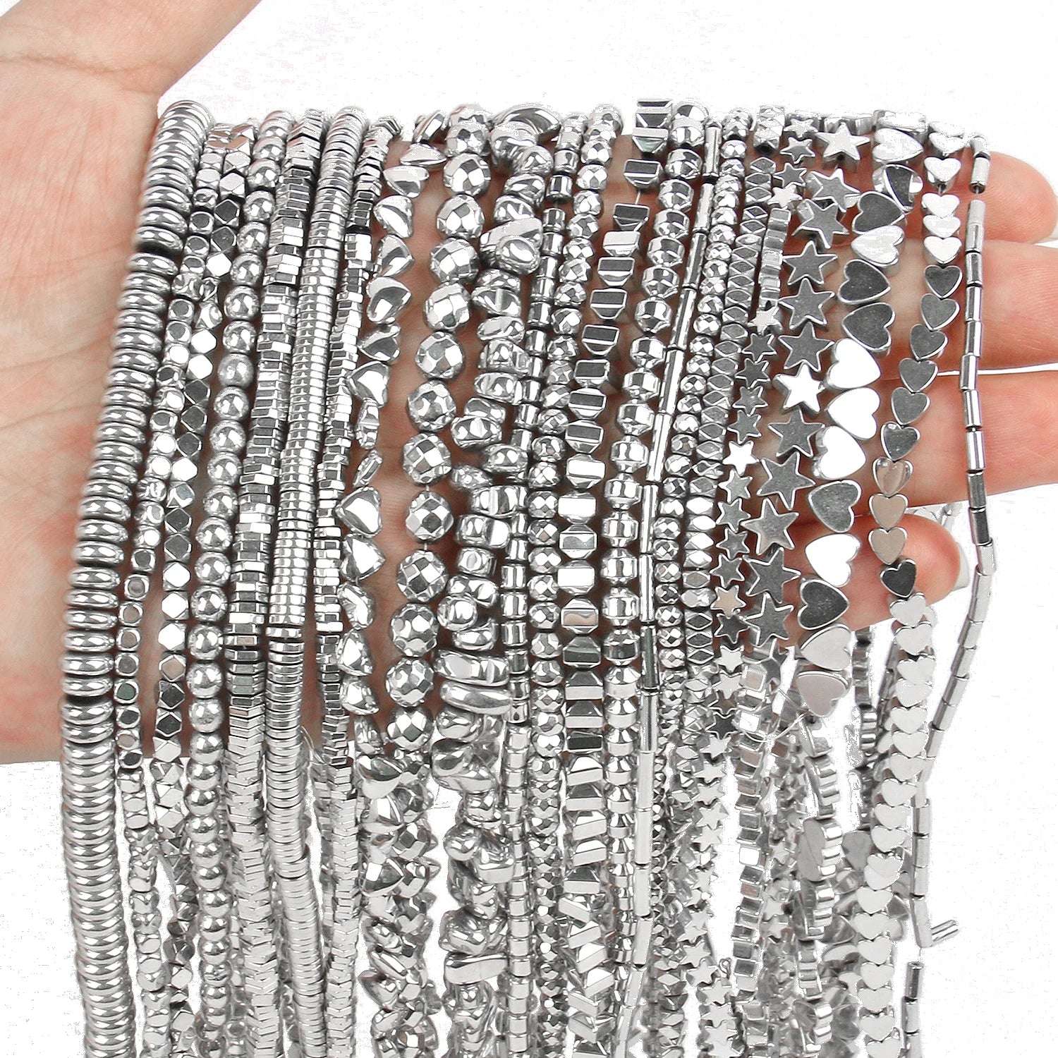 Rhodium Plated Hematite Beads — Geometric Jewelry Making Charms