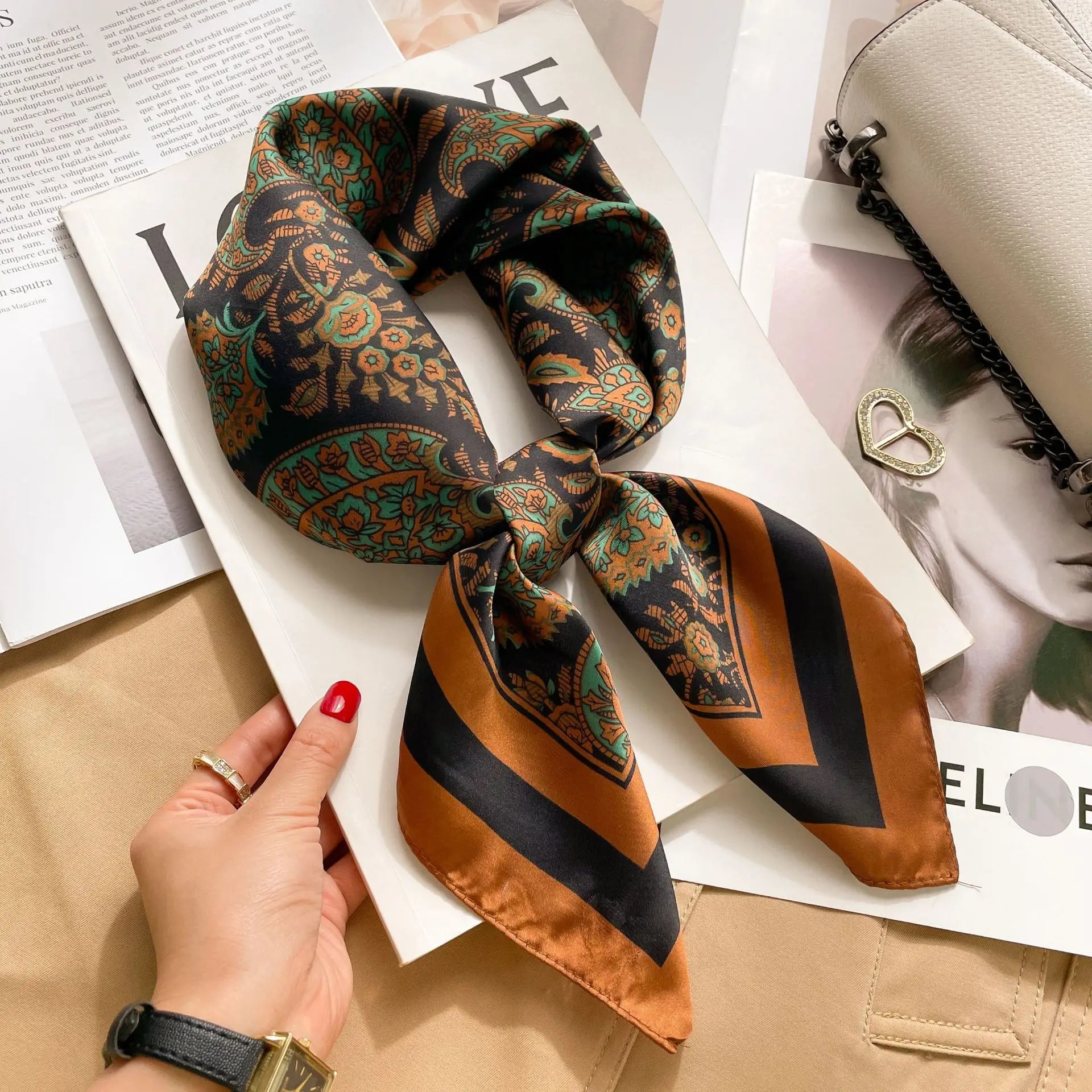 SENAIFEI Printed Silk Scarf — Luxury Square Shawl & Decorative Headband