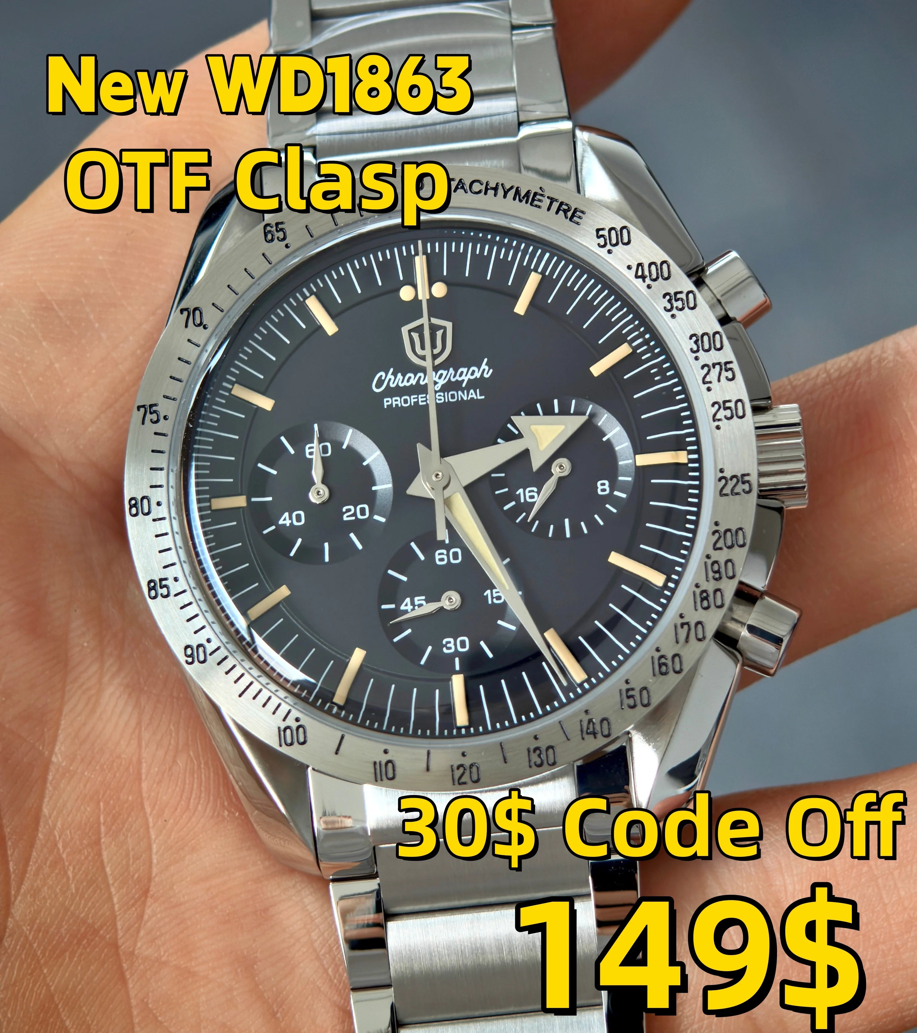 Watchdives WD1863A Chronograph Watch — Sapphire Crystal & Stainless Steel