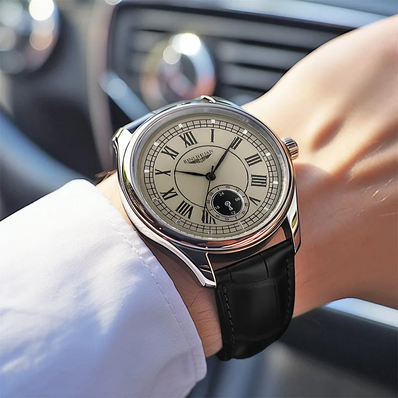 Men's Classic Quartz Watch — Elegant Leather Strap & Roman Numeral Dial