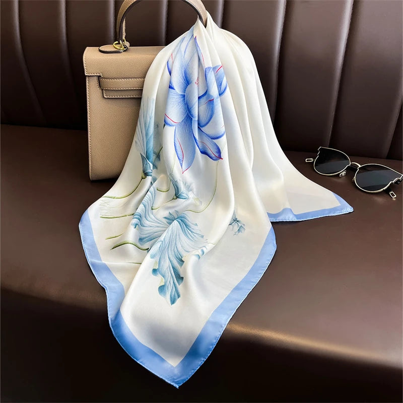 SENAIFEI Printed Silk Scarf — Luxury Square Shawl & Decorative Headband
