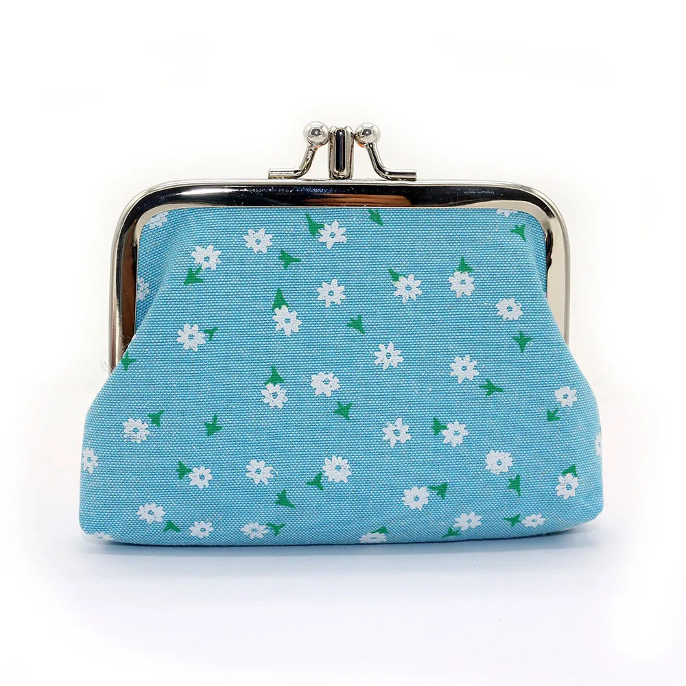 Floral Print Canvas Coin Purse — Compact Mini Pouch for Keys and Cards