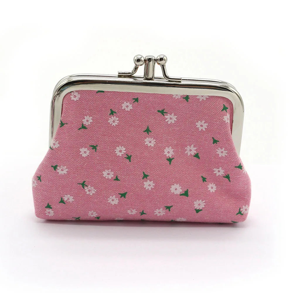 Floral Print Canvas Coin Purse — Compact Mini Pouch for Keys and Cards