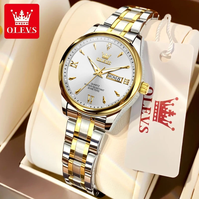 OLEVS 9806 Luxury Couple Watch Set — Waterproof Quartz Timepiece with Luminous Display