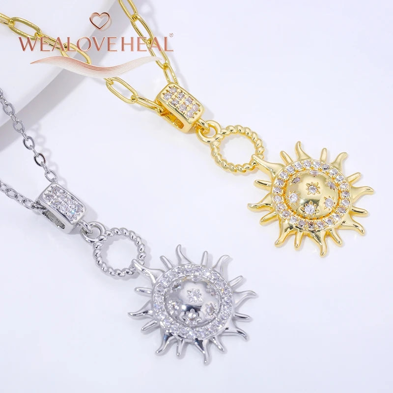Spiral Vortex Sun Pendants — 18K Gold Plated Zirconia Charms for Jewelry Making