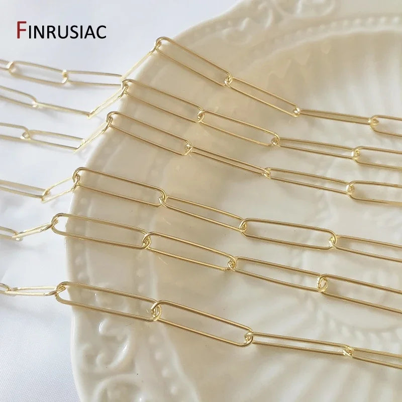 FINRUSIAC 14K Gold Plated Brass Cable Chain — Round Link Jewelry Making Supplies