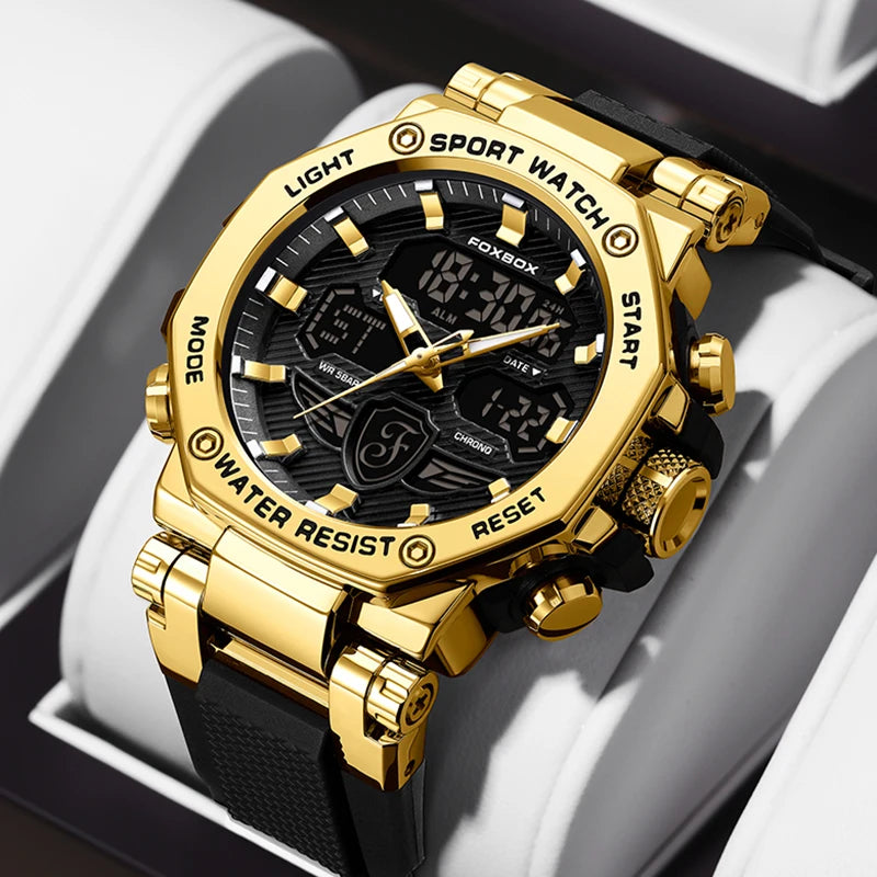 foxbox Men's Dual Display Sport Watch — Luminous Quartz Analog-Digital Timepiece