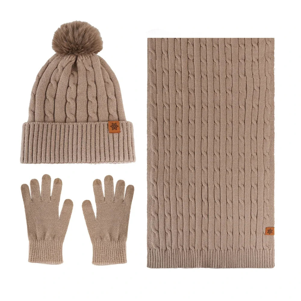 Winter Thermal Accessory Set — Knit Beanie, Scarf & Touchscreen Gloves