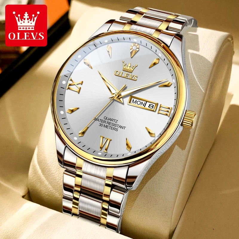 OLEVS 9806 Luxury Couple Watch Set — Waterproof Quartz Timepiece with Luminous Display