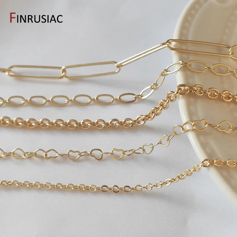 FINRUSIAC 14K Gold Plated Brass Cable Chain — Round Link Jewelry Making Supplies