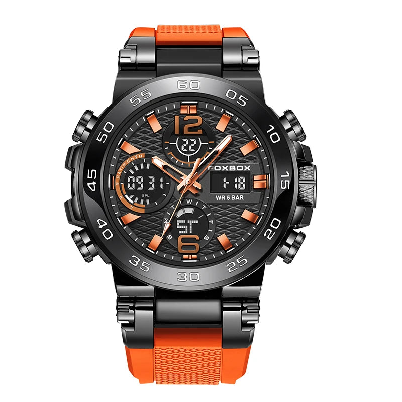 foxbox Men's Military Sports Watch — Waterproof Dual Display Quartz Timepiece