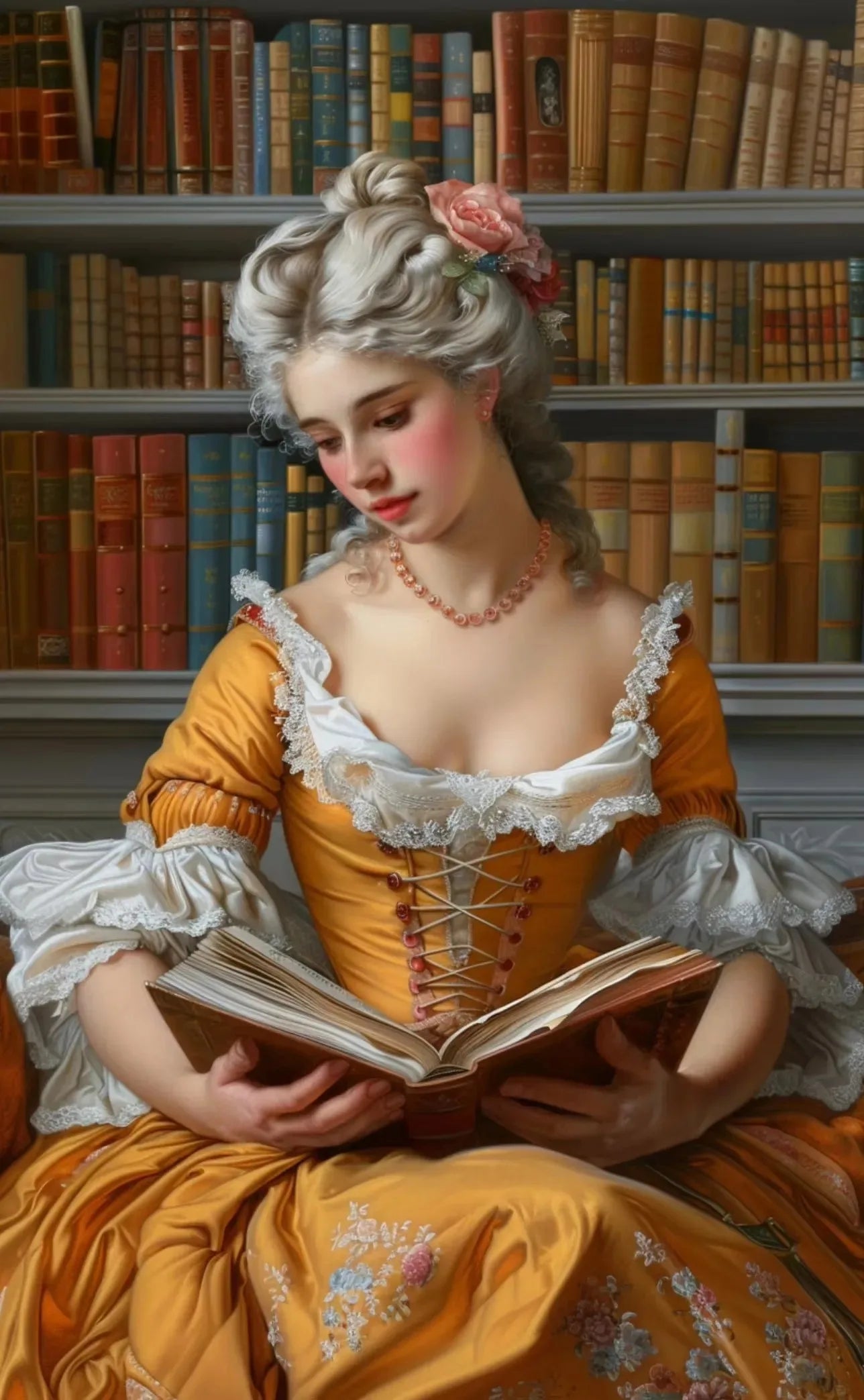 Vintage Bookstore Canvas Painting — Dark Academia Floral Wall Art