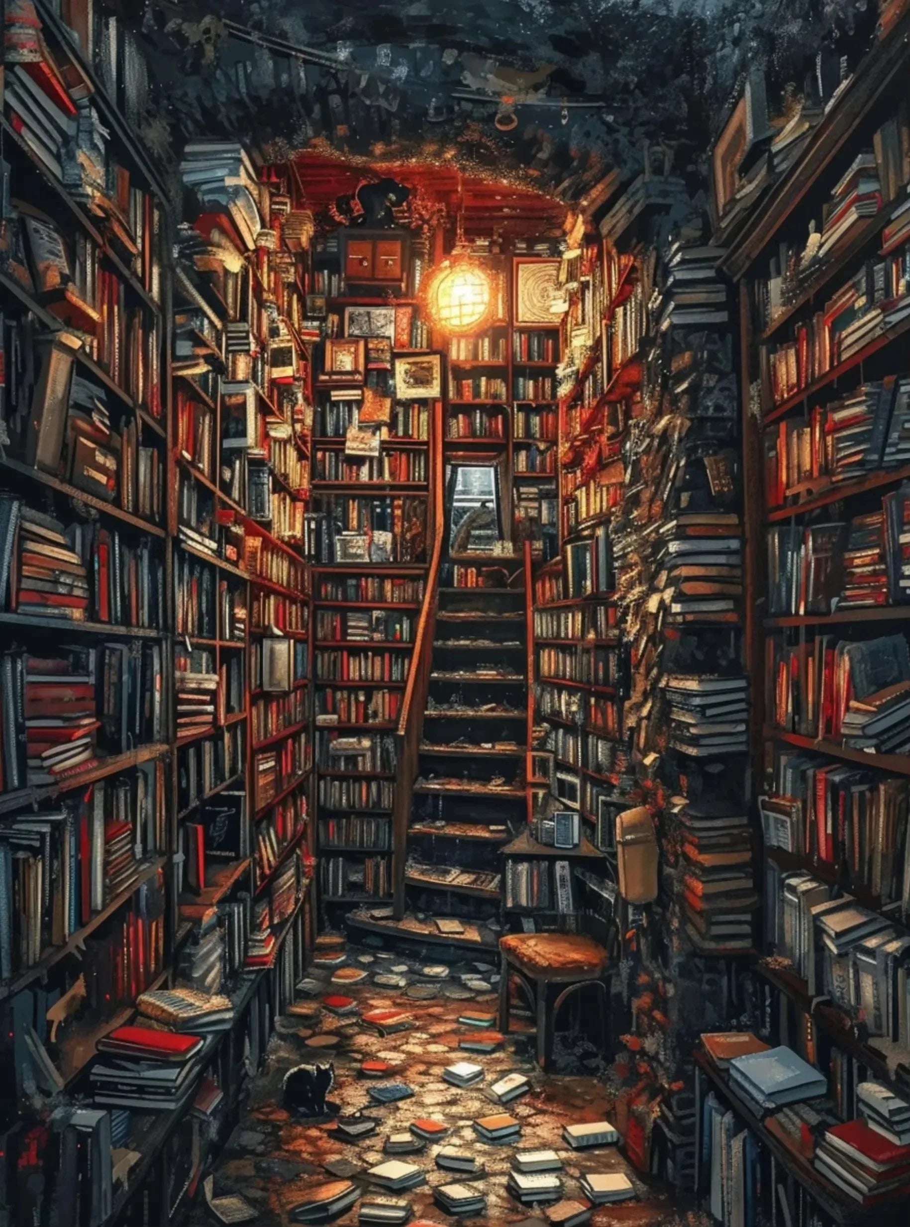 Vintage Bookstore Canvas Painting — Dark Academia Floral Wall Art