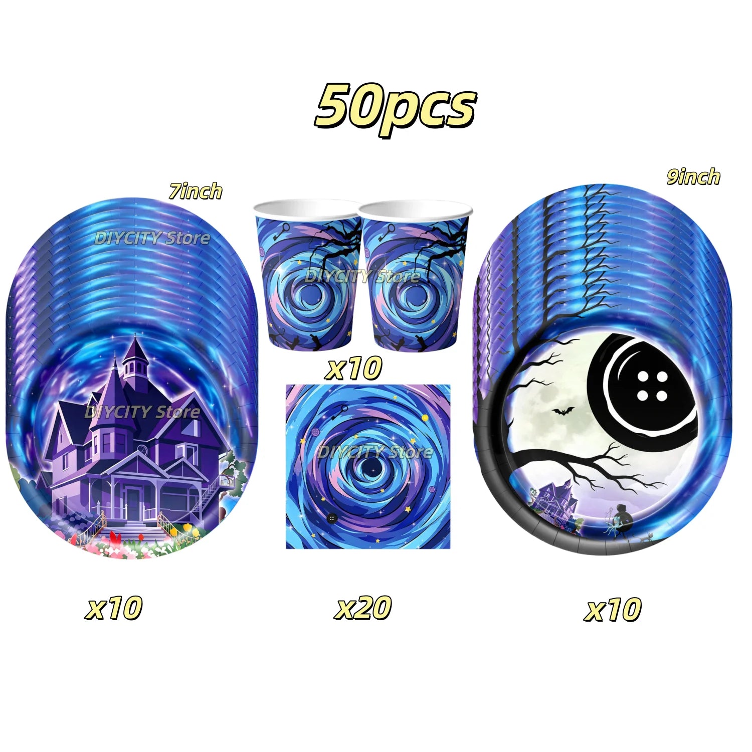 Potdemiel Spooky Ghost House Party Supplies — Starry Night Theme Tableware Set