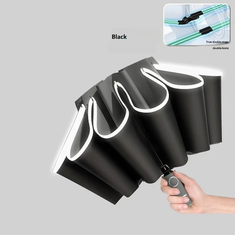 Automatic Reverse Folding Umbrella — Windproof UV Protection with Reflective Stripe