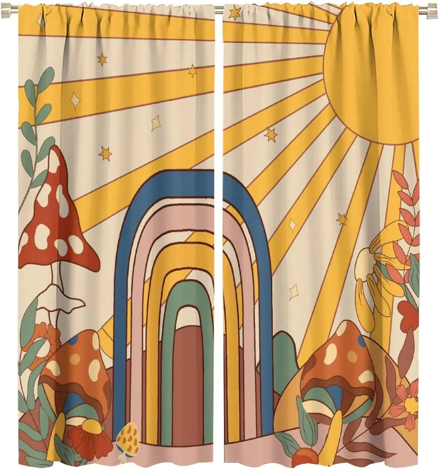 Mid Century Retro Geometric Curtains — Vintage Style Window Treatments