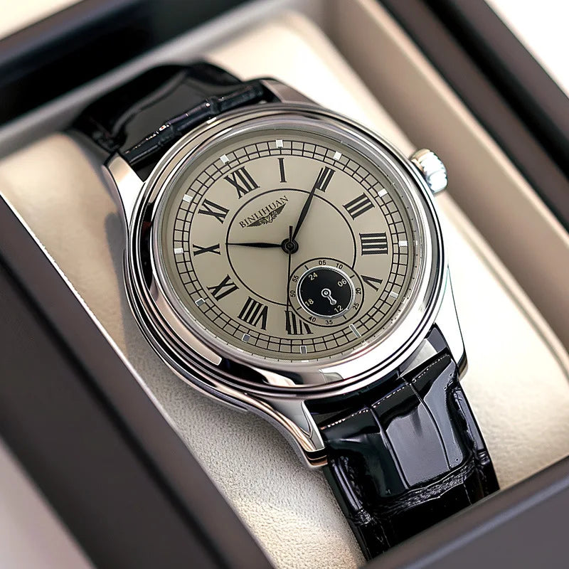 Men's Classic Quartz Watch — Elegant Leather Strap & Roman Numeral Dial