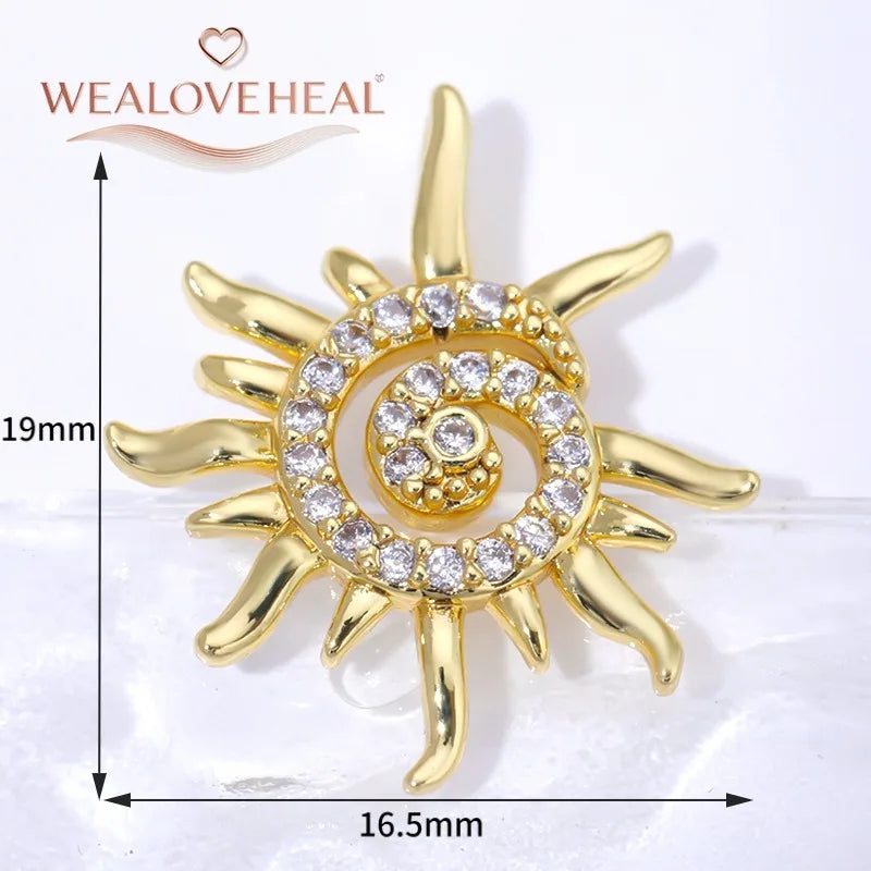 Spiral Vortex Sun Pendants — 18K Gold Plated Zirconia Charms for Jewelry Making