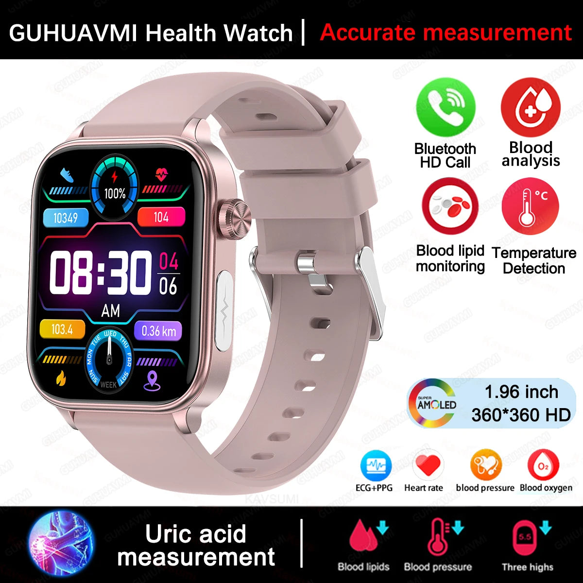 GUHUAVMI Health Smartwatch — Advanced ECG, Blood Pressure & Oxygen Monitor