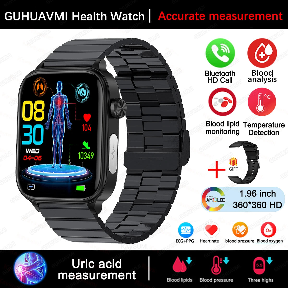 GUHUAVMI Health Smartwatch — Advanced ECG, Blood Pressure & Oxygen Monitor