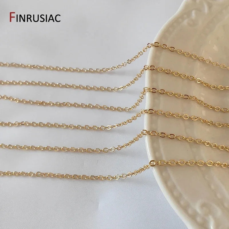 FINRUSIAC 14K Gold Plated Brass Cable Chain — Round Link Jewelry Making Supplies