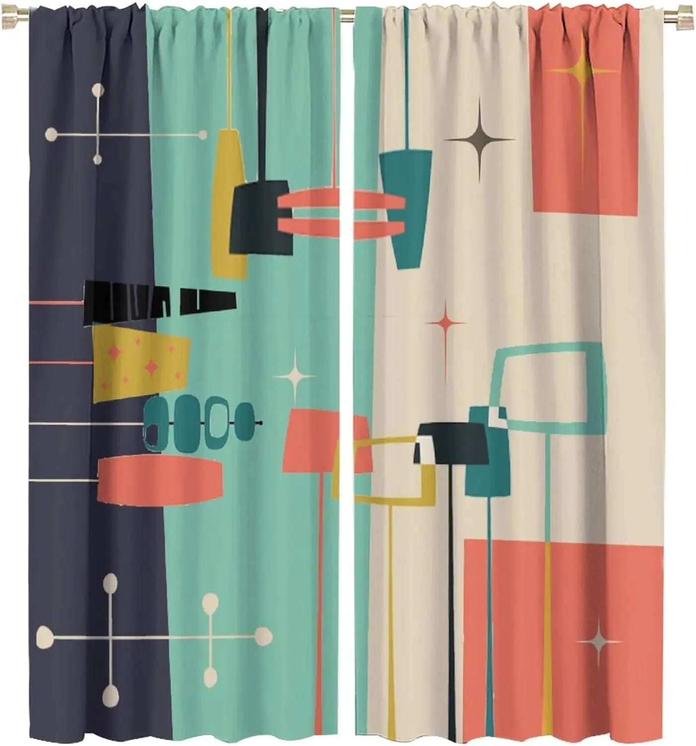 Mid Century Retro Geometric Curtains — Vintage Style Window Treatments