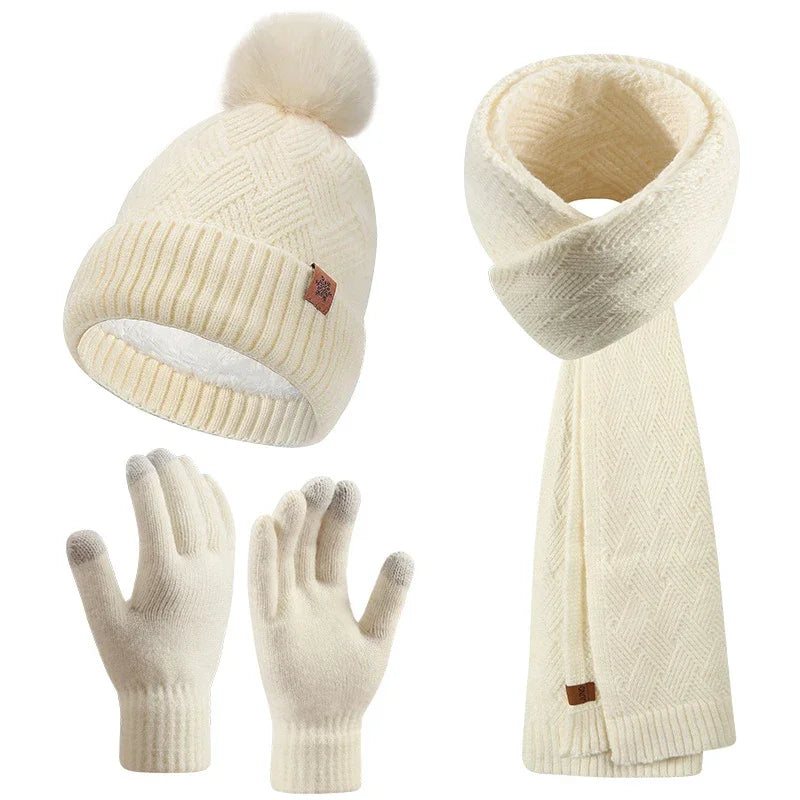 Winter Thermal Accessory Set — Knit Beanie, Scarf & Touchscreen Gloves