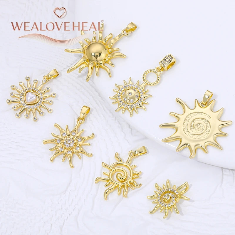 Spiral Vortex Sun Pendants — 18K Gold Plated Zirconia Charms for Jewelry Making