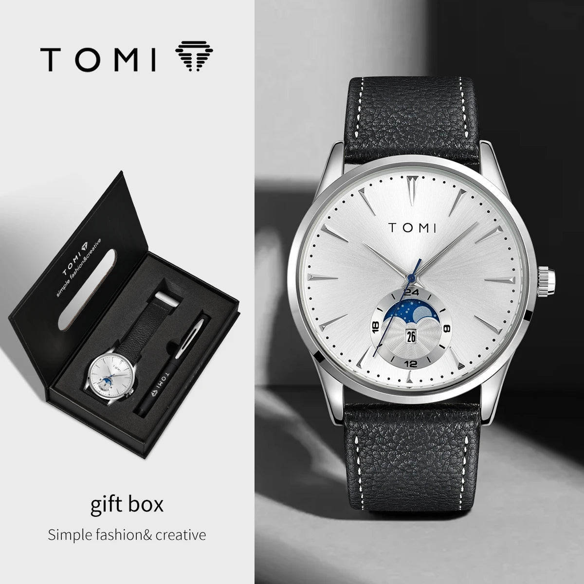 TOMI Men's Luxury Watch and Pen Gift Set — Business Quartz Watch with Case