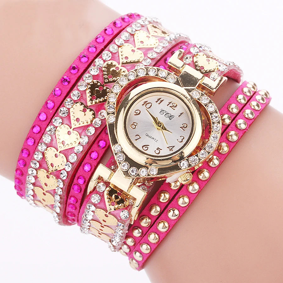 Women's Rhinestone Heart Dial Watch — Elegant Velvet Band Wristwatch