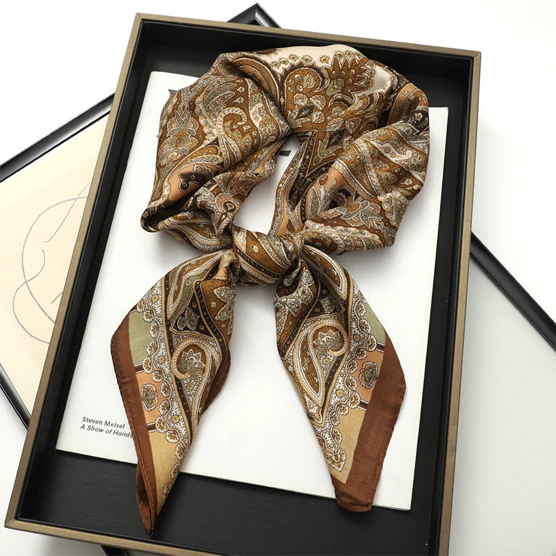 SENAIFEI Printed Silk Scarf — Luxury Square Shawl & Decorative Headband