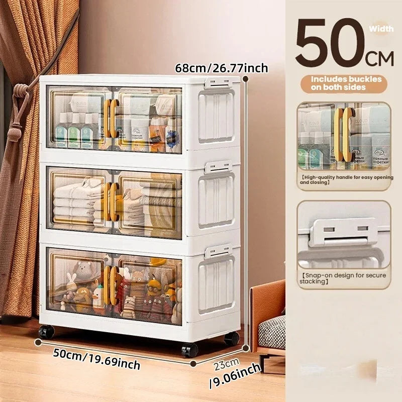Foldable Double-Door Storage Cabinet — Space-Saving Floor Standing Organizer