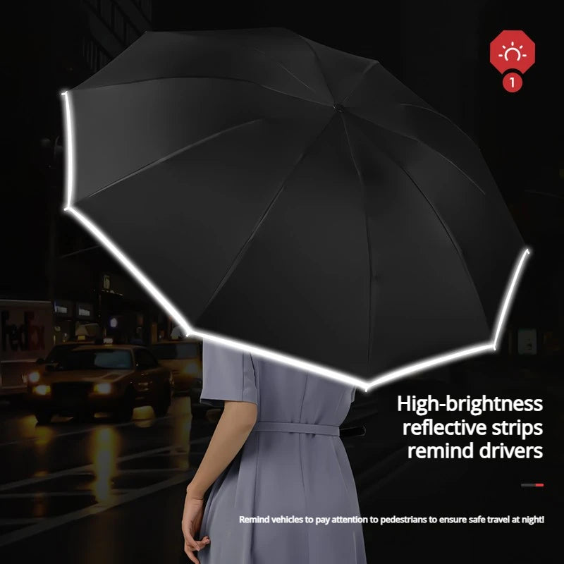 Automatic Reverse Folding Umbrella — Windproof UV Protection with Reflective Stripe