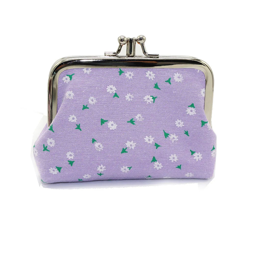 Floral Print Canvas Coin Purse — Compact Mini Pouch for Keys and Cards