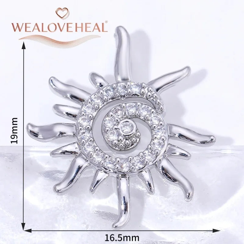 Spiral Vortex Sun Pendants — 18K Gold Plated Zirconia Charms for Jewelry Making