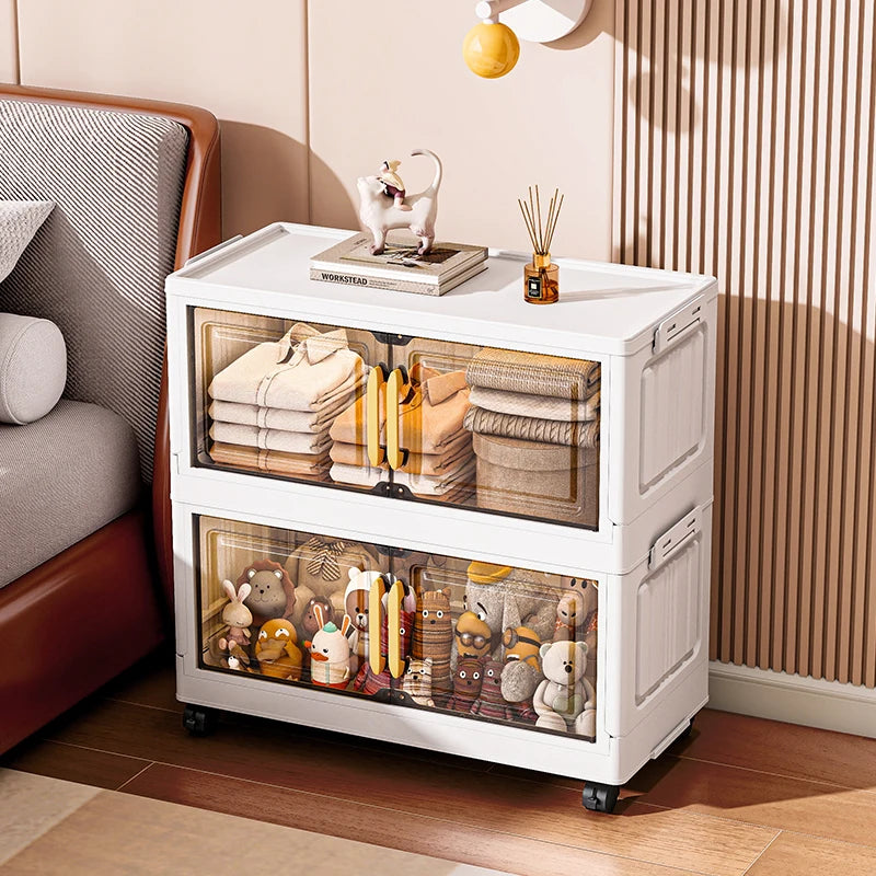 Foldable Double-Door Storage Cabinet — Space-Saving Floor Standing Organizer
