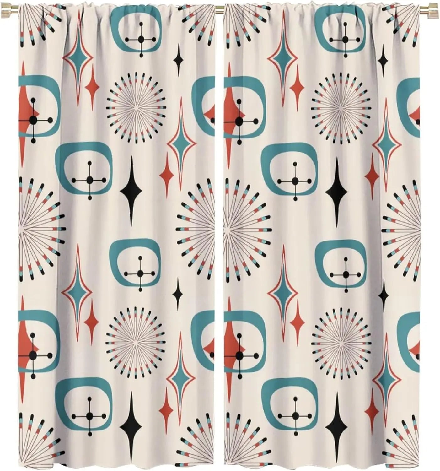 Mid Century Retro Geometric Curtains — Vintage Style Window Treatments
